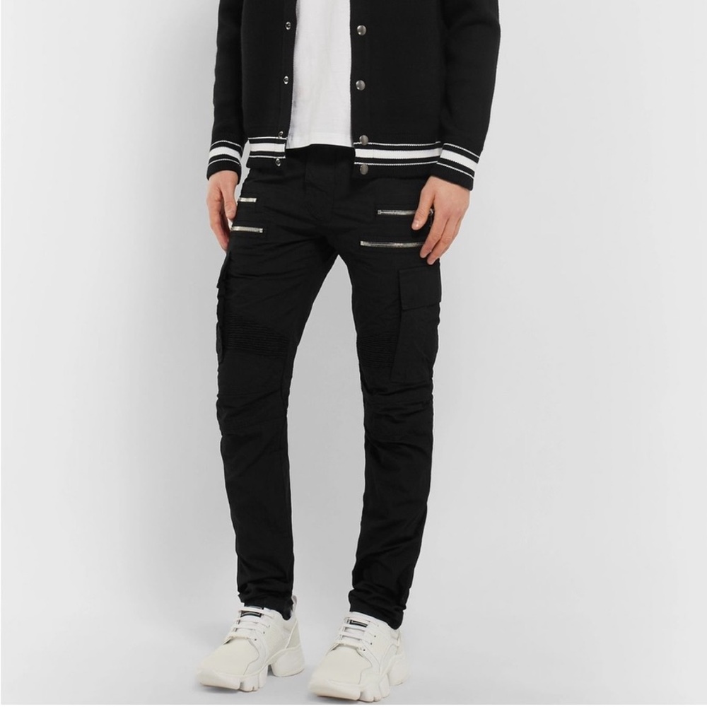 BALMAIN Biker Jeans Cargo Denim Pants Slim Fit Cotton Trouser